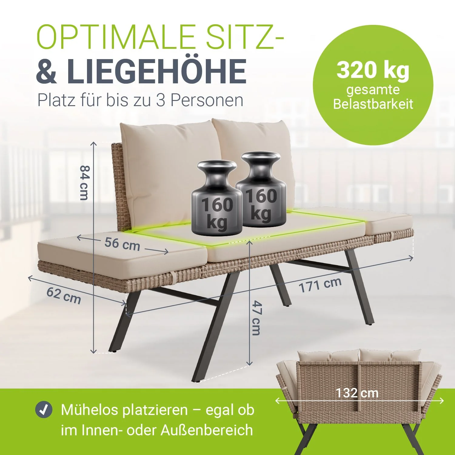 Polyrattan Multifunktionsbank Calvia Schwarz/Grau/Creme - Image 19