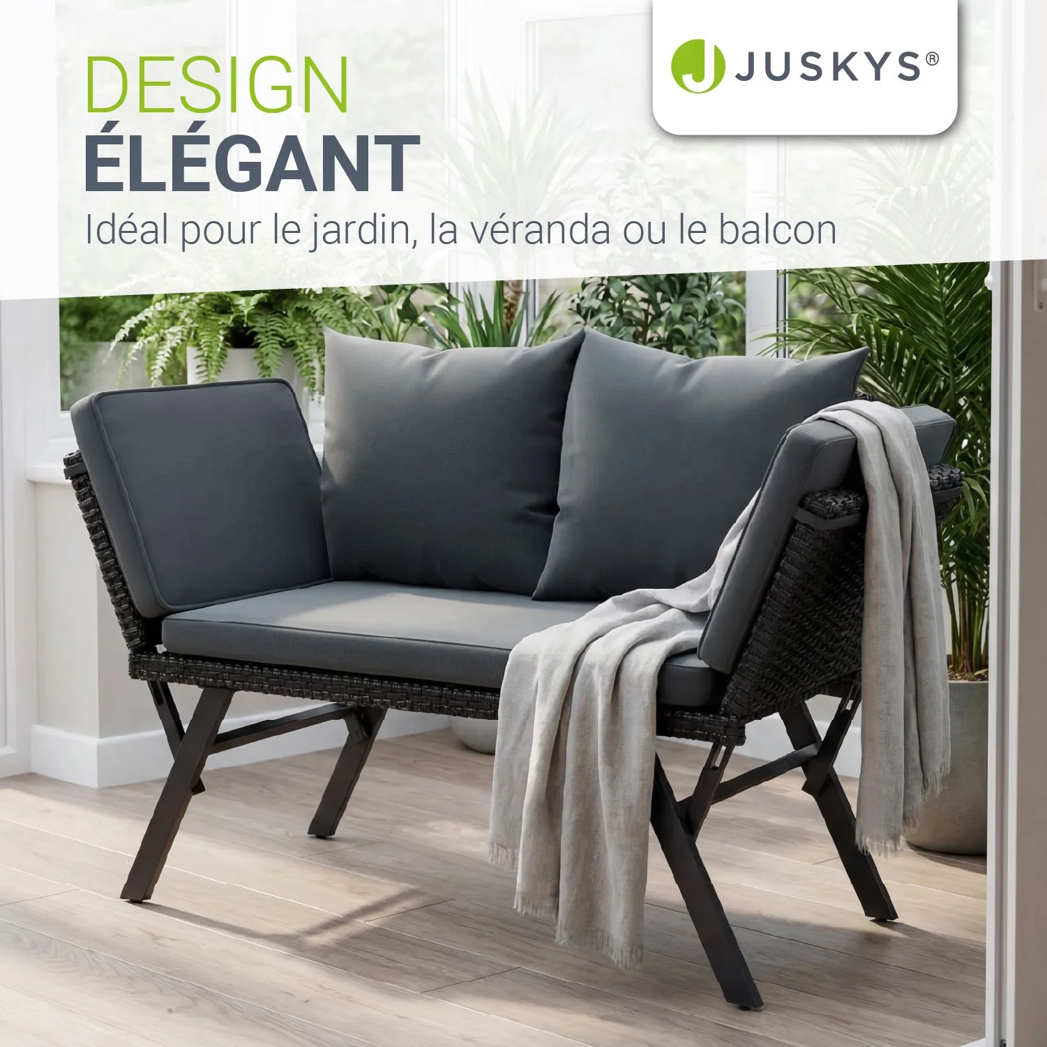 Polyrattan Multifunktionsbank Calvia Schwarz/Grau/Creme - Image 28