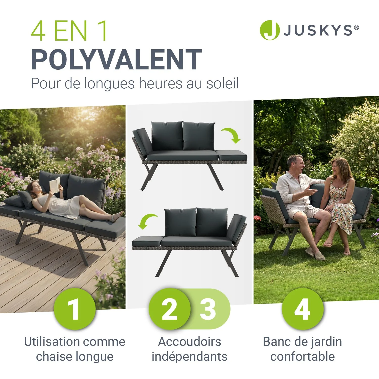 Polyrattan Multifunktionsbank Calvia Schwarz/Grau/Creme - Image 30