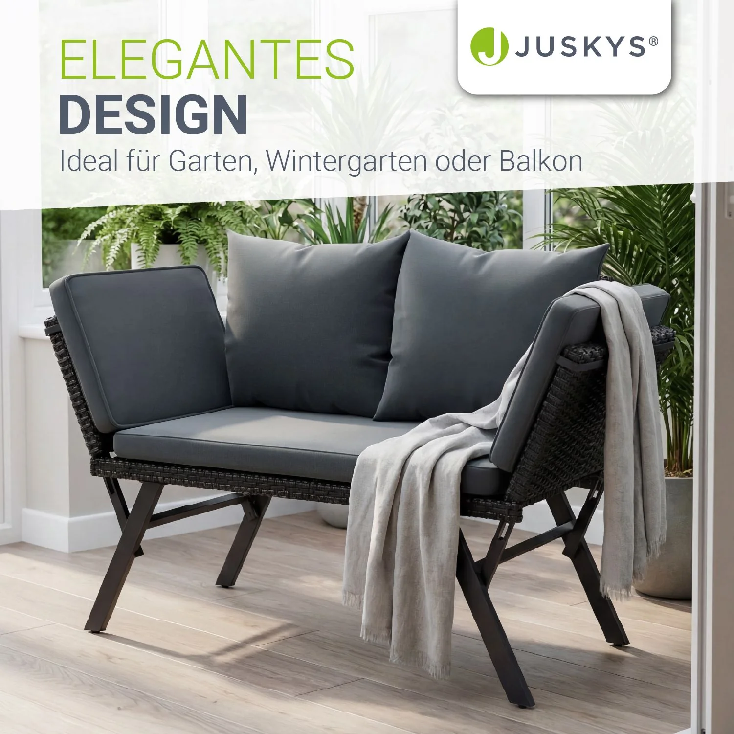 Polyrattan Multifunktionsbank Calvia Schwarz/Grau/Creme - Image 7